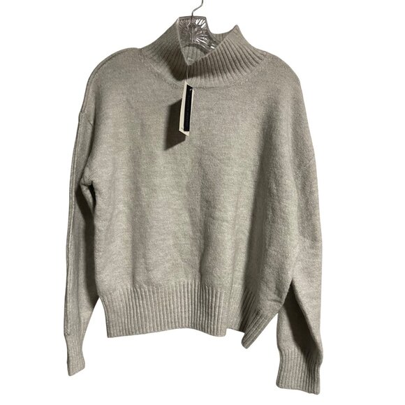 Magaschoni Alpaca Blend Turtleneck Sweater Womens M Pale Grey Ribbed Knit Cozy - Picture 2 of 8